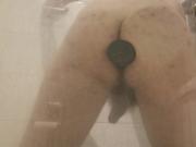 I dildo my ass in the shower