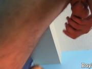 Feet licked twink cums on his lollipop after getting fucked