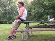 Public Park Jerking off and cumming in the picnic area