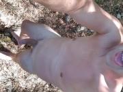 Jacking off naked in the woods