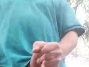 mature dad stripping and jerking in the woods