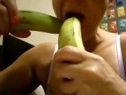 Hungarian nasty girl suck two cucmbers. Orsi part3.