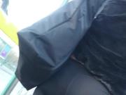 Asian upskirted with thong barely covering pussy and asshole