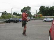 Out flashing stockings in a car park