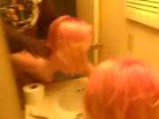 White girl with pink hair getting fucked by bbc in bathroom