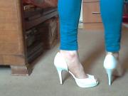 Trotting in my new white heels