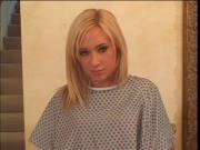 Blonde chick banged by a big cock on the stairs