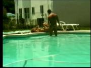 Gorgeous young babe with nice tits gets her pussy licked poolside