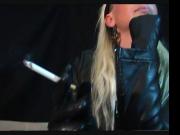 Hot blonde Smoking in full leather