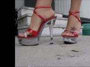 Red heels french pedi toes tease