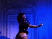 Hot slut dancing in leather high heeled boots and dress