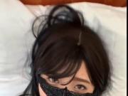 Asian cum swallow wearing nose cover