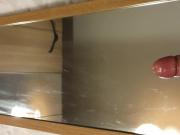 Huge moaning cumshot on mirror