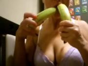 Hungarian nasty girl suck two cucmbers. Orsi part1.