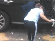 Curvy Latina Cleaning Her Car