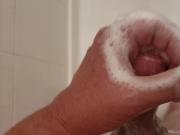 Soapy wank and cum