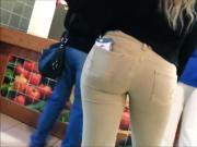 Candid white jeans ass