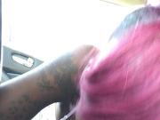 Black Chick Sucking Gringuitos White Dick in a Car