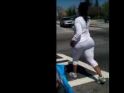 BIG BLACK BOOTY CANDID IN WHITE SPANDEX
