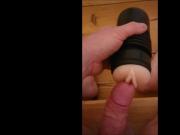 Stroking my big cock with a fleshlight until I cum