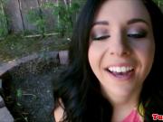 Tattooed babe tugging on her bfs cock