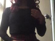 Young Sissy Crossdresser in School Girl Skirt Alone at Hotel