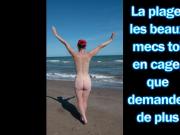 Femdom – sissy in chastity at the beach – French