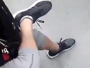 Guy rubs other guy's dick in subway
