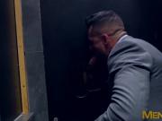 Classy hunk sucks gloryhole cock before threeway drilling