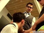 Threesome anal and blowjob session with office twinks