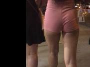 Sight China Girl Candid Ass Hot Pink Shorts After Dark