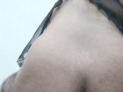 Chubby hot guy in lingerie fucks a broken long dildo