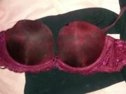 Cum covering red bra again