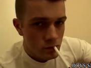 Young man smoking and stroking until his balls pump out cum