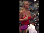 Hot blonde boobs bouncing spy in gym