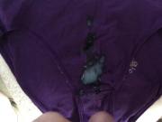 Unloading my cum in my friends wifes purple panties.