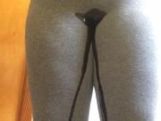 Peeing a nice load in my tight grey leggings 1