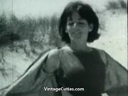 Nudist Girl's Day on a Beach 1960s Vintage