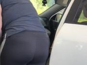 Car wash bbw yoga pants no see thru no vpl but insee