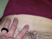 Fingering wife's hairy pussy