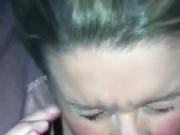 Cute blonde girlfriend takes the cum on her face