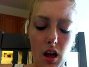 Playing with her juicy pink hole in the kitchen