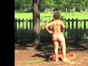 Mature Female Strips outdoors