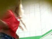 Spy on beautifull blonde in gas station restroom