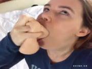 Cute slut deepthroats juicy Dildo Dick