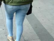 Girl in tight blue jeans