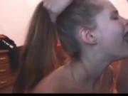 She makes several deep throats with her boyfriend's big cock