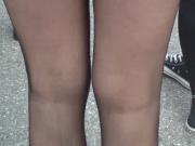 Candid teen in sneekers and black oppacure pantyhose