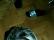 Blonde chav slut sucks cock