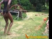 African girl gets walked like a dog